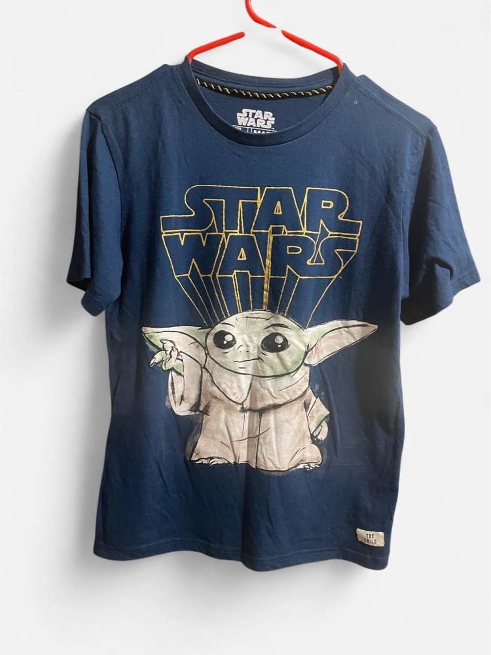 Star Wars Navy Blue Kids Tee with Grogu Graphic and Gold Logo
